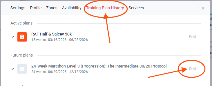 Edit Training Plan History