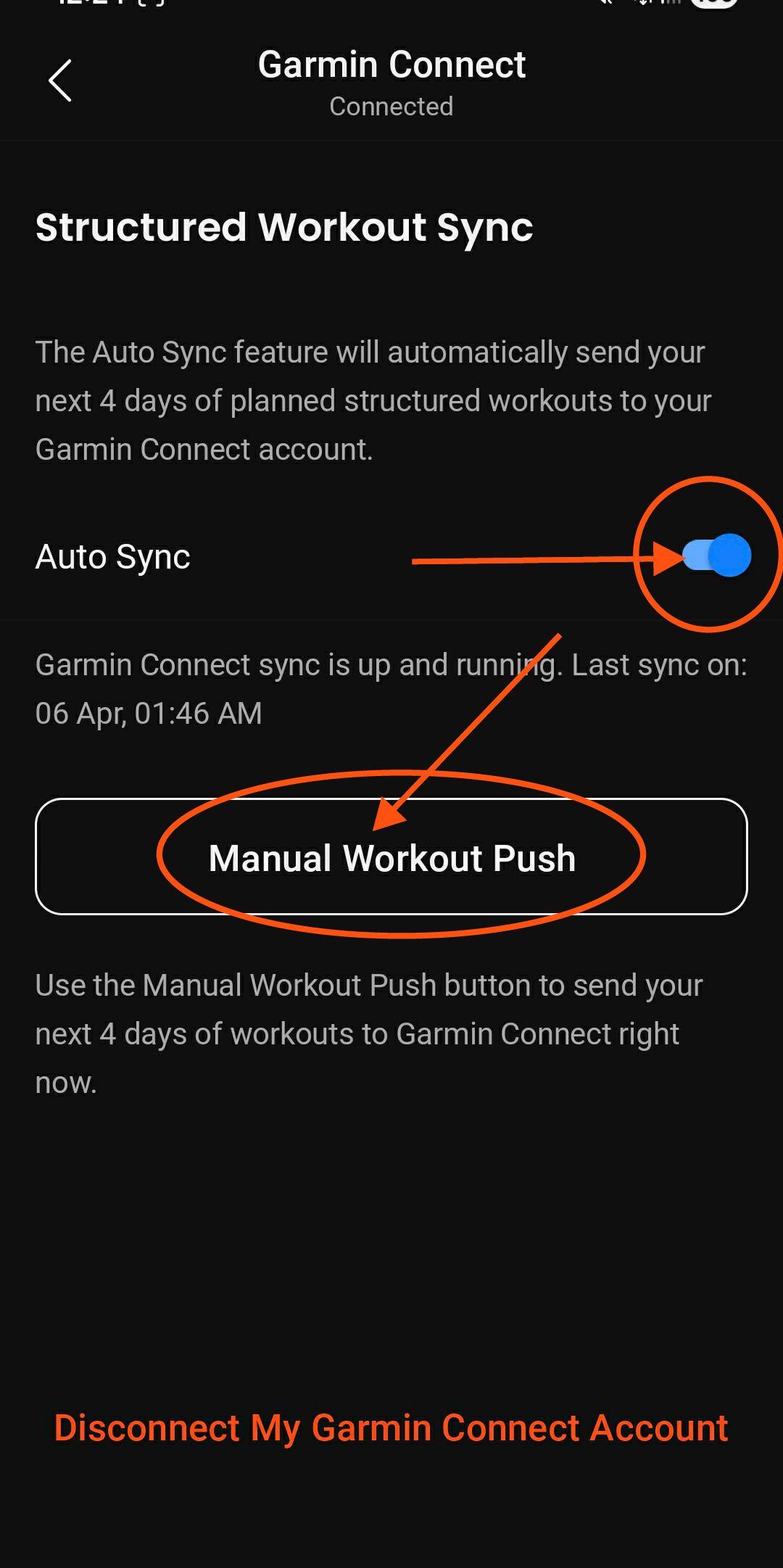 Auto Sync and Manual Workout Push