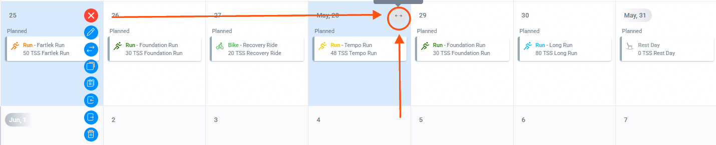 Select double arrows icon on the last day