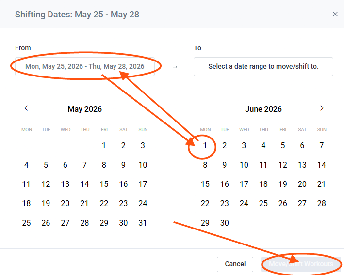 Select new starting date and confirm